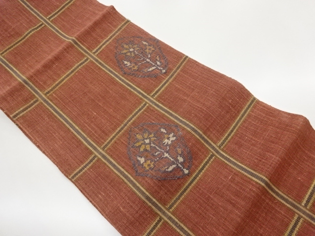 JAPANESE KIMONO / NAGOYA OBI FOR SUMMER / WOVEN ABSTRACT FLOWER 